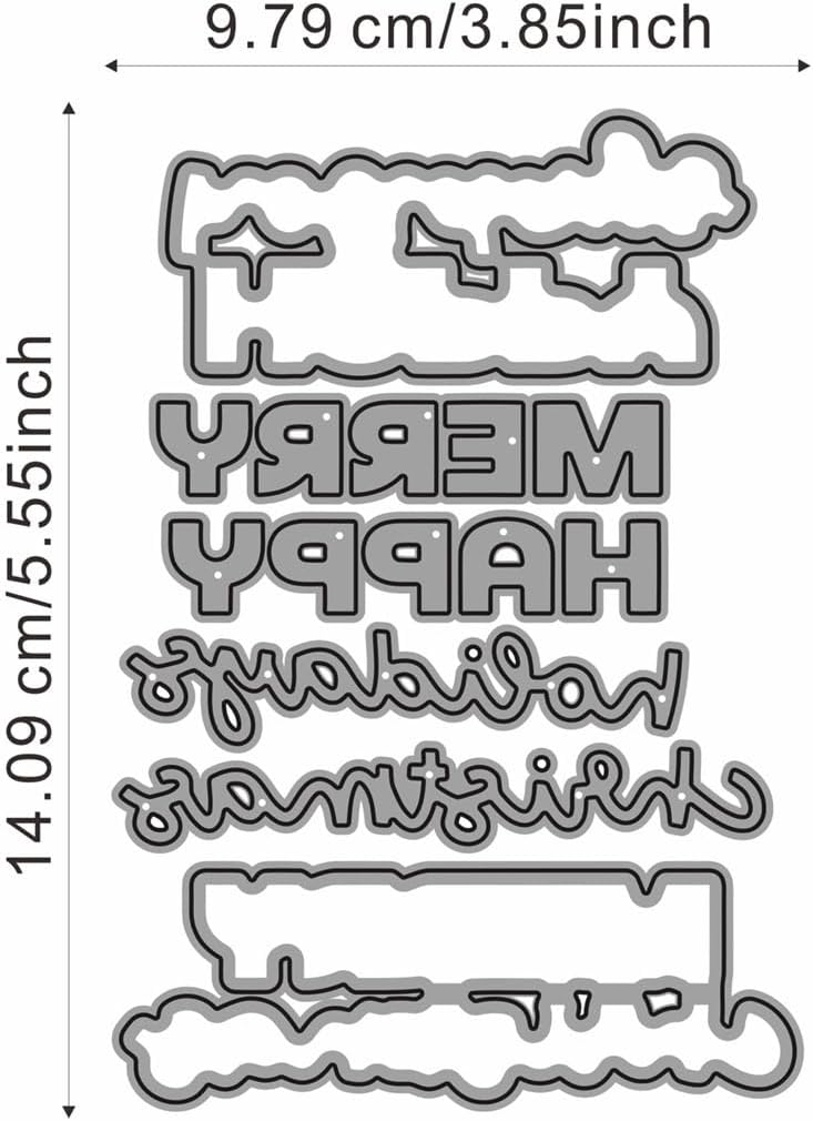 Metal Cutting Dies DIY Merry Christams Embossing Stencil Template Scrapbooking Card Making Mold Photo Album Arts Crafts Tools (Happy Holiday Merry Christmas-14.1x9.8cm)