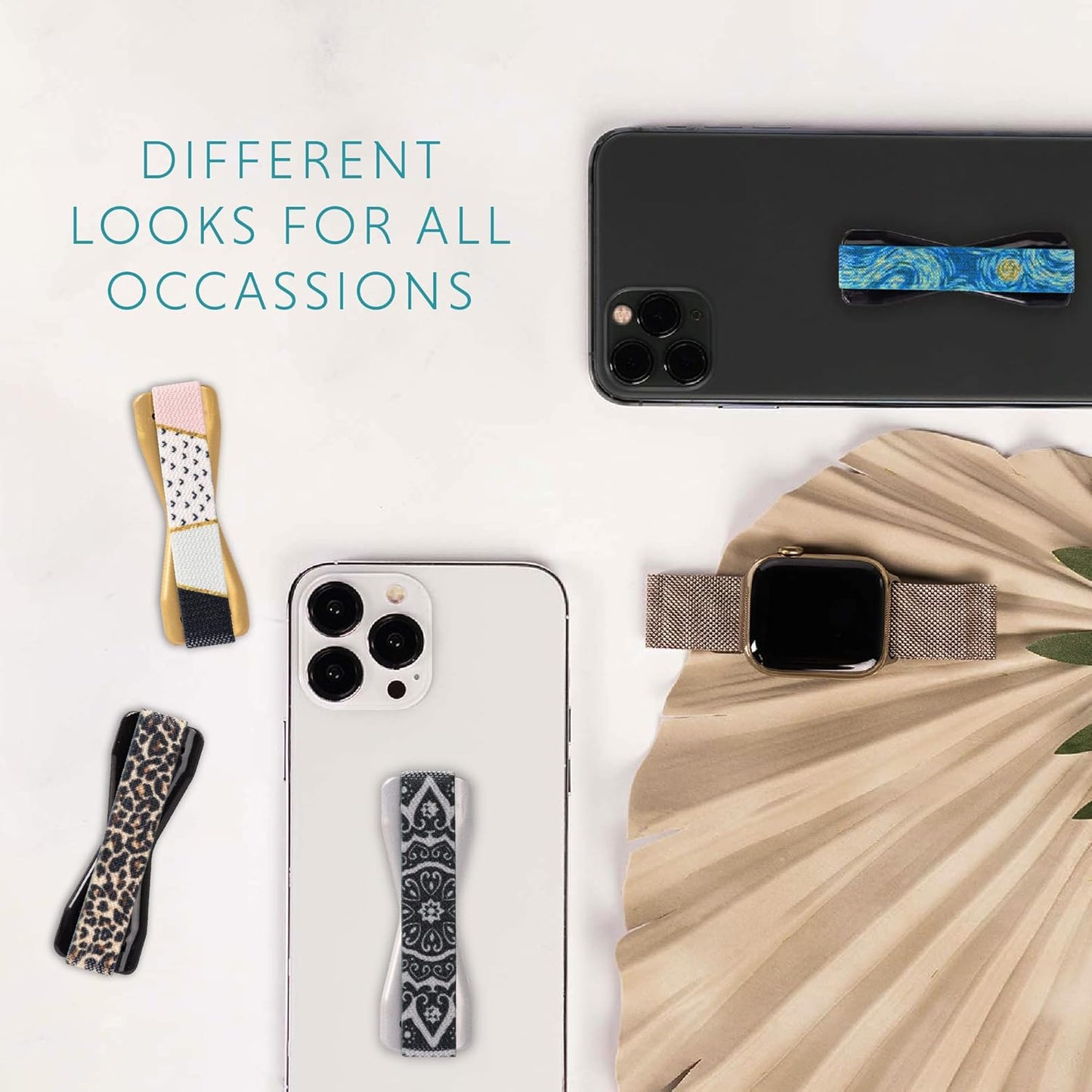 LOVEHANDLE Universal Phone Grip for Smartphones & Mini Tablets - Phone Holder for Hand - Wireless Charging Compatible - Made in The USA - Boho Silver