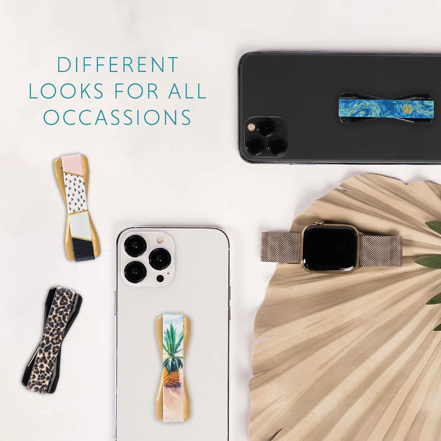 LOVEHANDLE Universal Phone Grip for Smartphones & Mini Tablets - Phone Holder for Hand - Wireless Charging Compatible - Made in The USA - Beached Pineapple