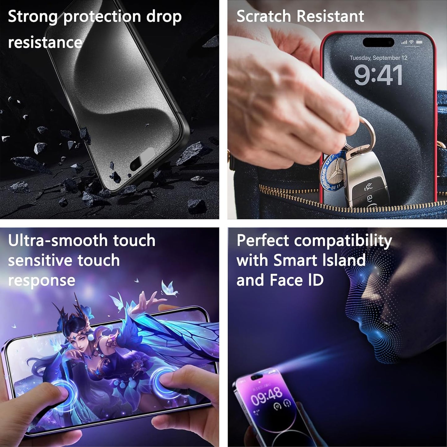 (2-Pack Anti Blue Light Matte Screen Protector for iPhone 15 Pro (6.1-Inch),9H Tempered Glass,Anti-Glare,Full Coverage,Anti-Fingerprint,Auto Dust Removal,Bubble-Free