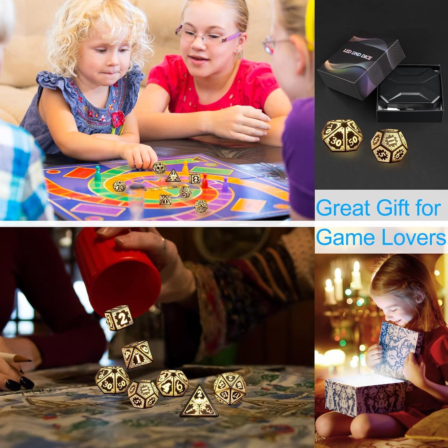 Rechargable DND Dice Set, Light Up Dice, 7PCS Glowing LED Dice Electronic Dices, D&D Polyhedral Dice Set for RPG Role Playing Table Game