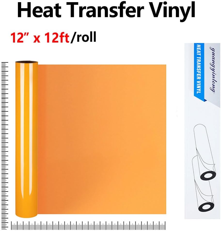 guangyintong Heat Transfer Vinyl Light Orange HTV Rolls, 12" x 12ft Light Orange Iron on Vinyl for T-Shirts, Matte Surface HTV Vinyl for All Cutter Machine Easy to Cut & Weed for Heat Vinyl Design