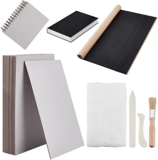 AHANDMAKER Book Binding Kits Include 20Pcs 6"x9" Chipboards Black 19.5"x58.3" Book Cloth 2 Bone Folder 1pc 78"x45" Cloth for DIY Bookbinding Crafts and Sewing Supplies