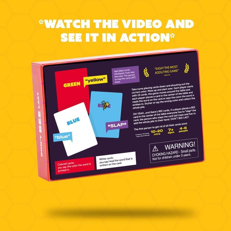 QUOKKA Board Games for Kids 8-12, Family Games for Kids and Adults - Don't Bee Last Party Pack Card Game Ages 6+ - Fast Paced 2-6 Players Easy to Learn - Perfect for Board Games for Family Night