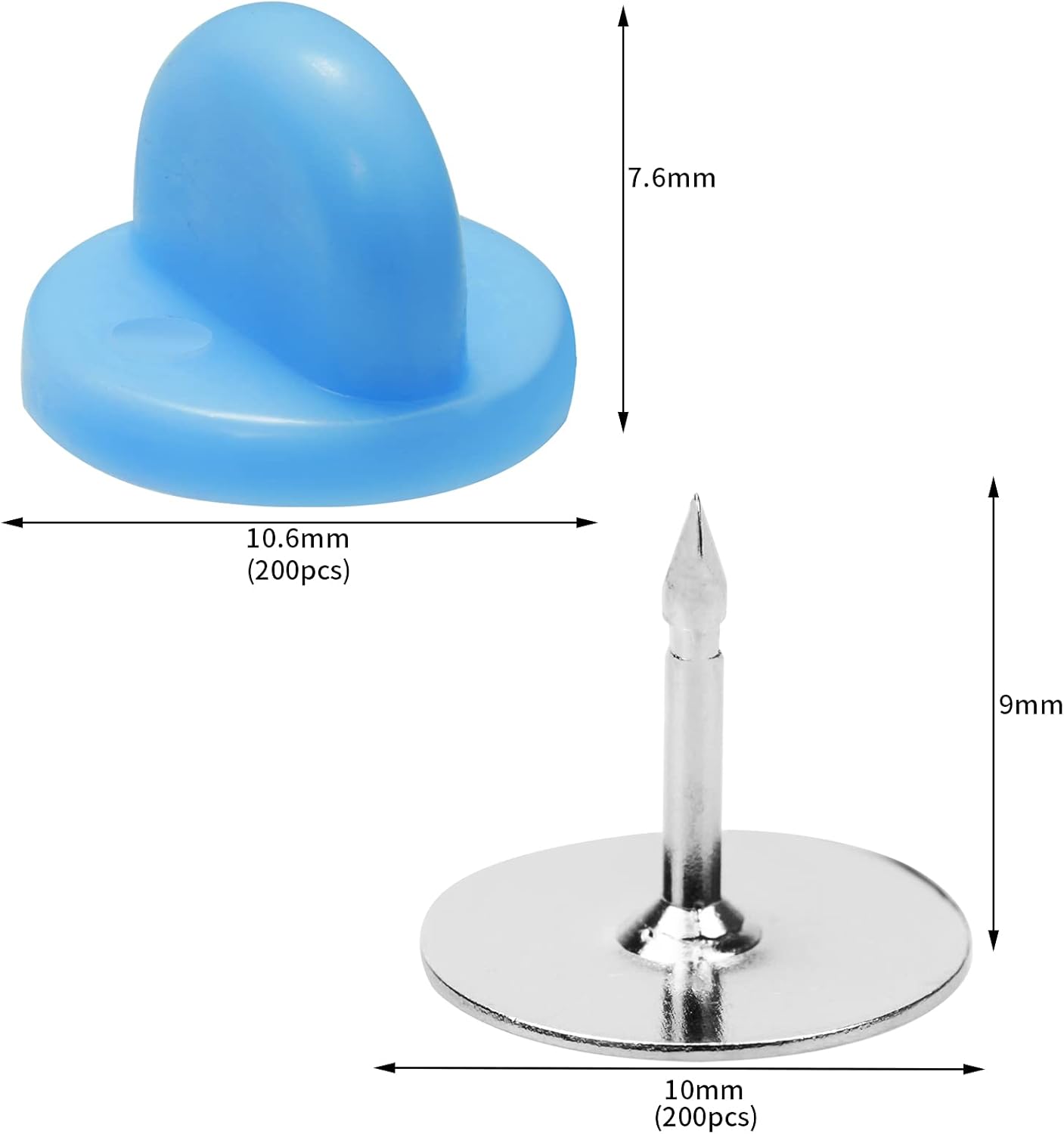 400pcs PVC Rubber Butterfly Clutch Pins Tie Tacks Blank for Uniform Badges Backing Holder Clasp Lapel Enamel Pins(200 Sets),Blue