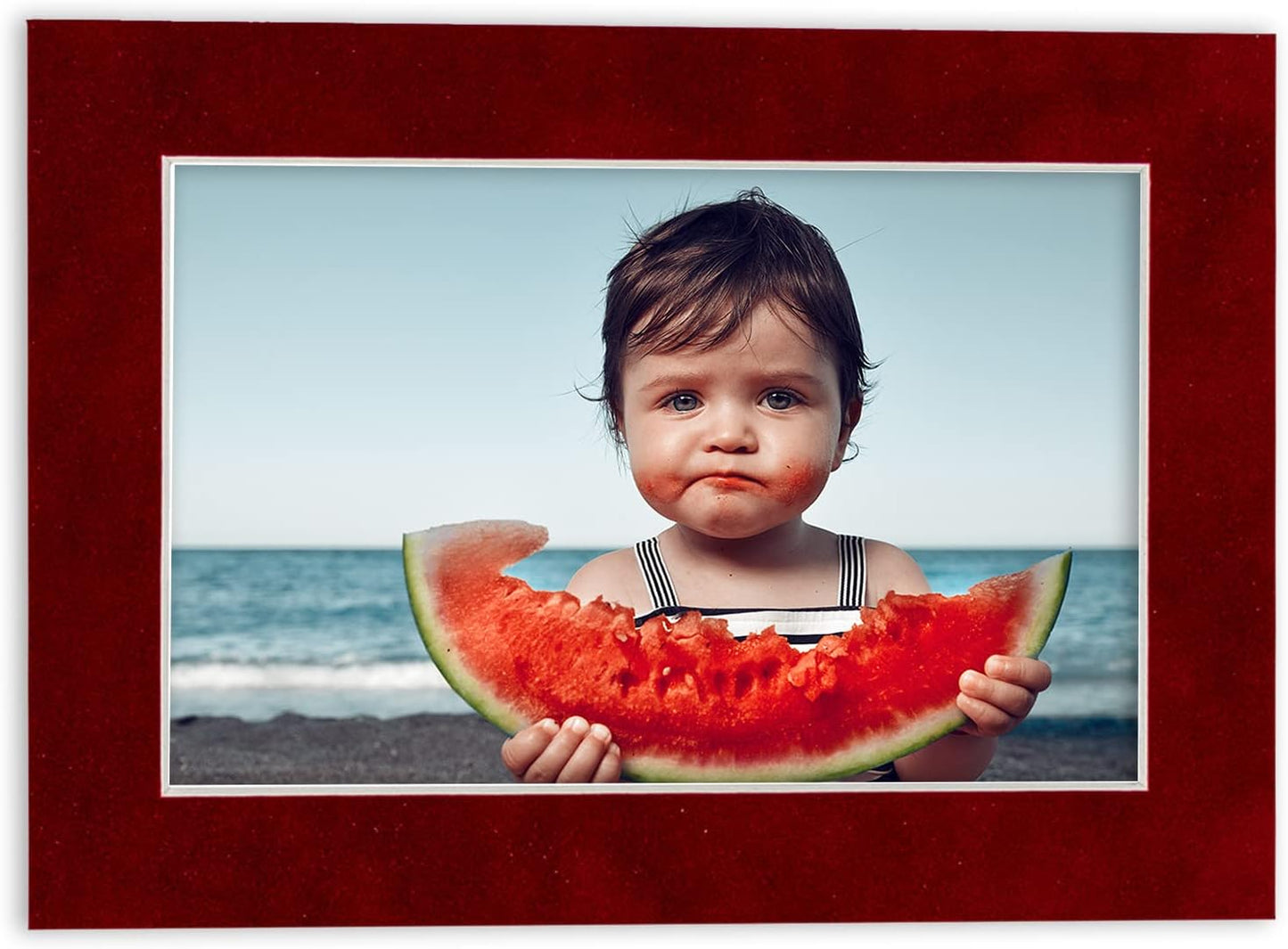 8x10 Mat Bevel Cut for 5x8 Photos - Acid Free Bright Red Suede Precut Matboard with Backing Board and Crystal Clear, Self Seal Photo Mat Bag - for Pictures, Photos, Framing - 4-ply Thickness