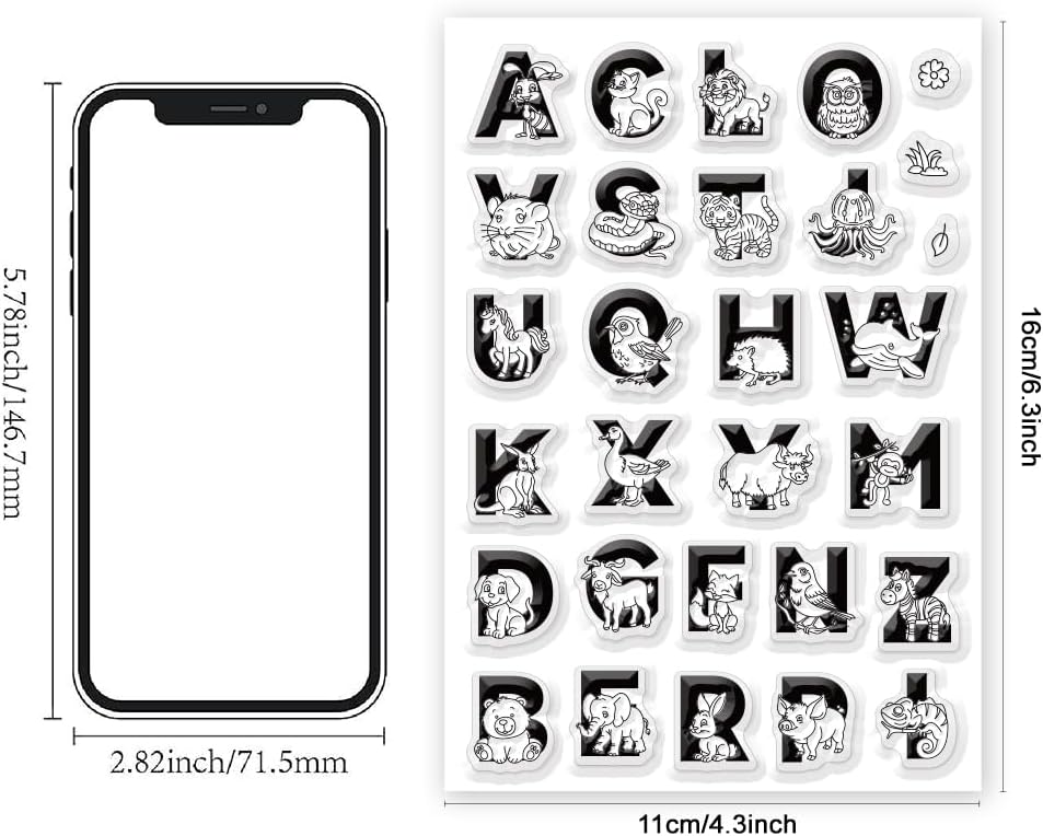 Cute Animals 26 Alphabet Clear Stamps for Card Making Decoration Cute Dog Alphabet Clear Stamps for Scrapbooking Lovely Animals Clear Stamps Educational Gifts for Playroom Classroom