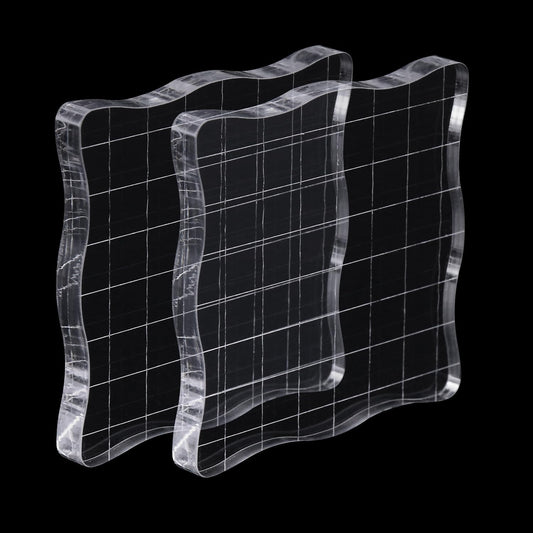 2Pcs Clear Stamp Blocks Set, 3 x 3 Inch Wave-Like Acrylic Blocks for Stamping With Grid Lines - Scrapbooking Crafts Tools