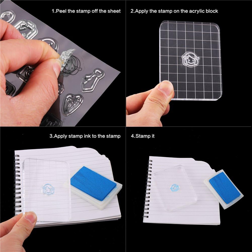 CCINEE Clear Stamp Block Transparent Acrylic Block with Grid and Grip for Stamping Scrapbooking Craft Making