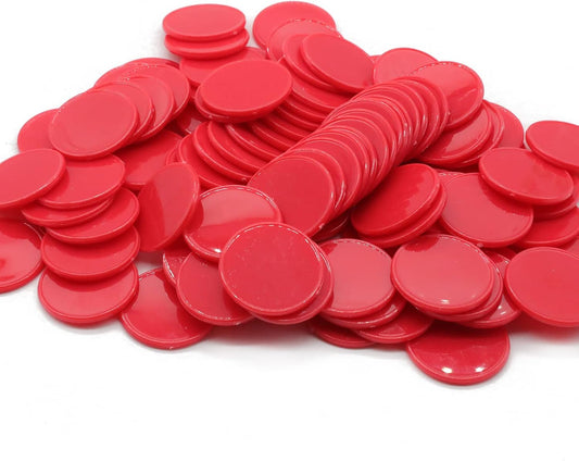 Set of 100 Opaque Plastic Learning Counters Mini Poker Chips Game Tokens with Storage Box (Red, 1 Inch)