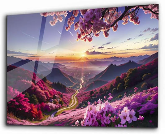 SpiritualHands Scenery Tempered Glass Wall Art Painting for Living Room, Tempered Glass Modern Prints Decor, Large Vivid Color Panel for Bedroom, Kitchen, or Office