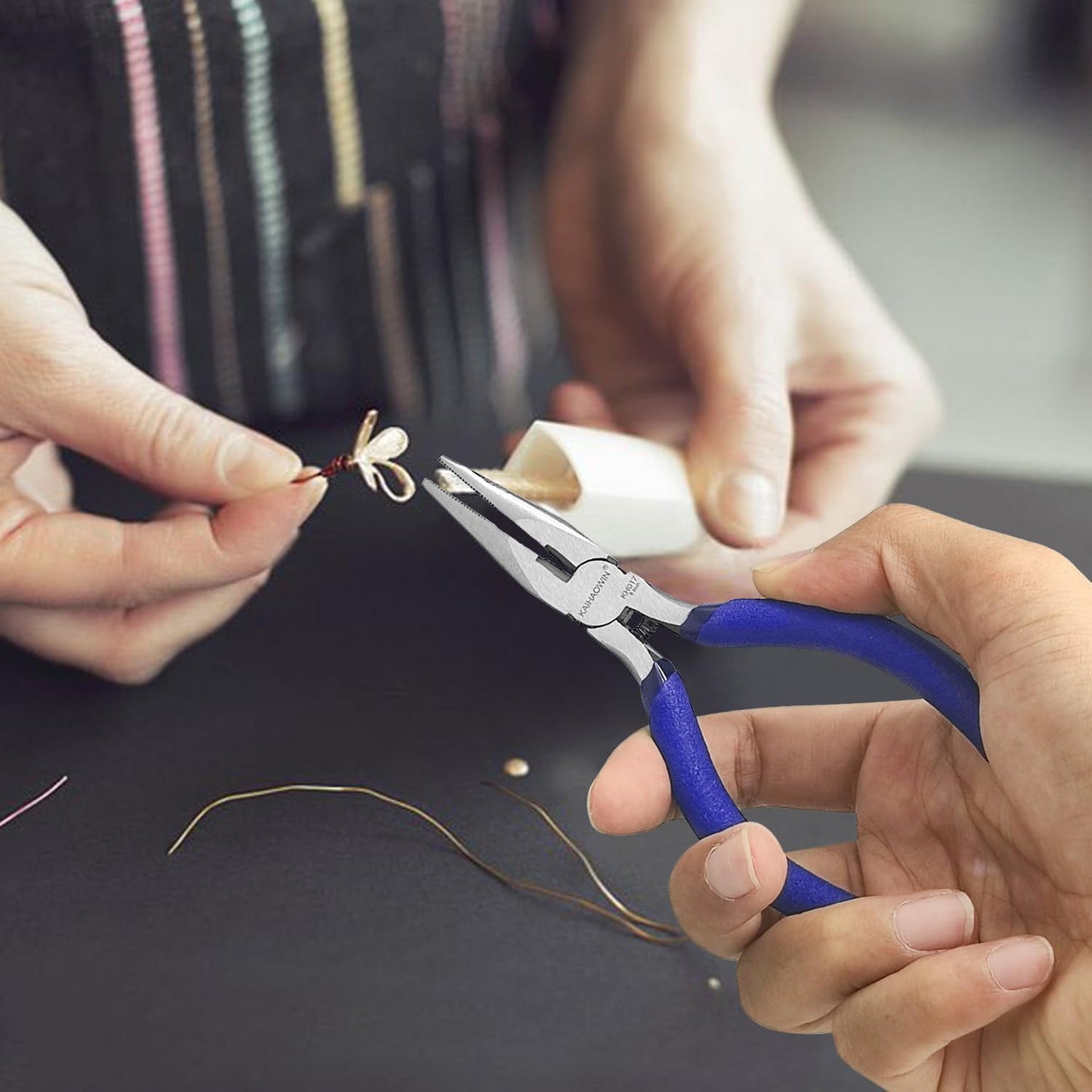 Mini Needle Nose Pliers 5"-10 Pack KAIHAOWIN Small Long Nose Pliers with Wire Cutters, Spring Loaded Thin Needle Nose Pliers, Precision Pliers Set for Crafts/Jewelry Making/Tiny Project