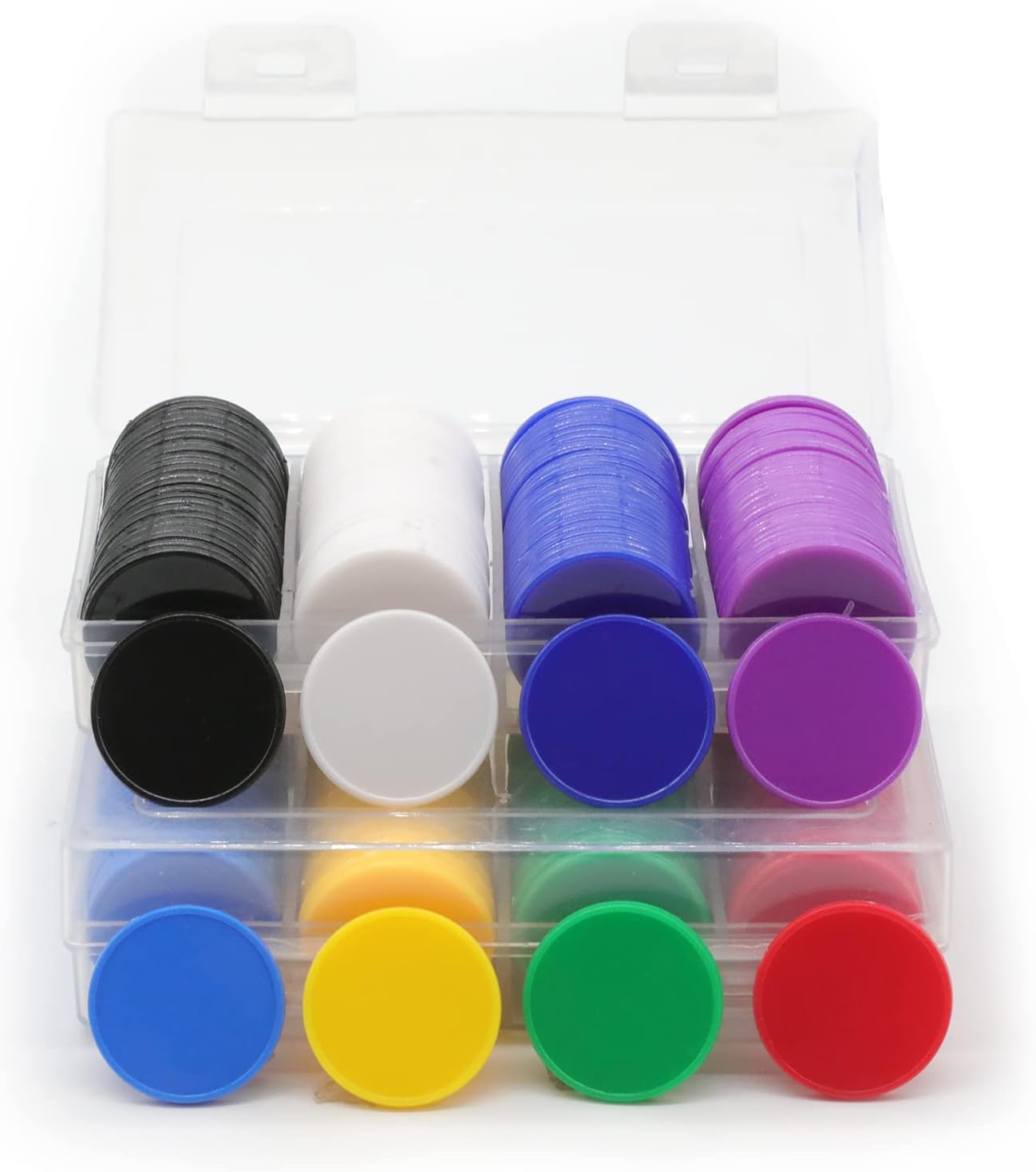 Set of 100 Opaque Plastic Learning Counters Mini Poker Chips Game Tokens with Storage Box (White, 1.26 Inch)