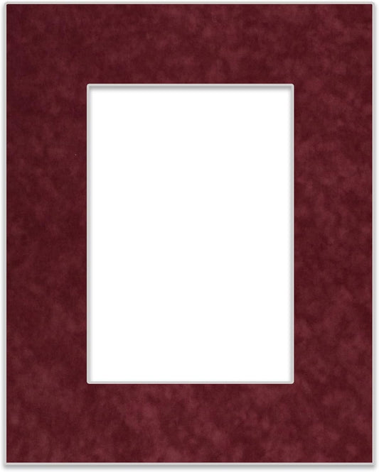 8.5x11 Mat Bevel Cut for 7x9 Photos - Acid Free Dark Red Suede Precut Matboard With Backing Board and Crystal Clear, Self Seal Photo Mat Bag - For Pictures, Photos, Framing - 4-ply Thickness