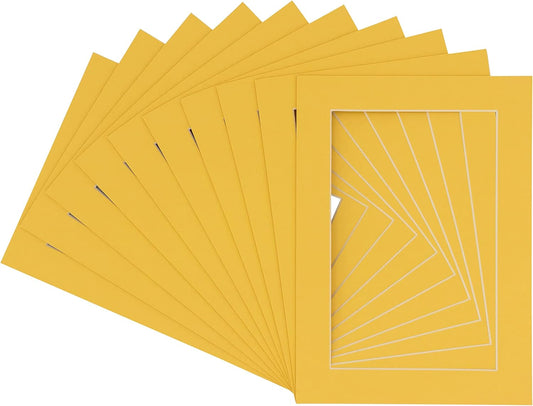 Pack of 25 Acid Free 8.5x11 Mats Bevel Cut for 7x9 Photos - Chamois Yellow Precut Matboards With Backing Boards and Clear Photo Mat Bags For Pictures, Photos, Framing - 4-ply Thickness