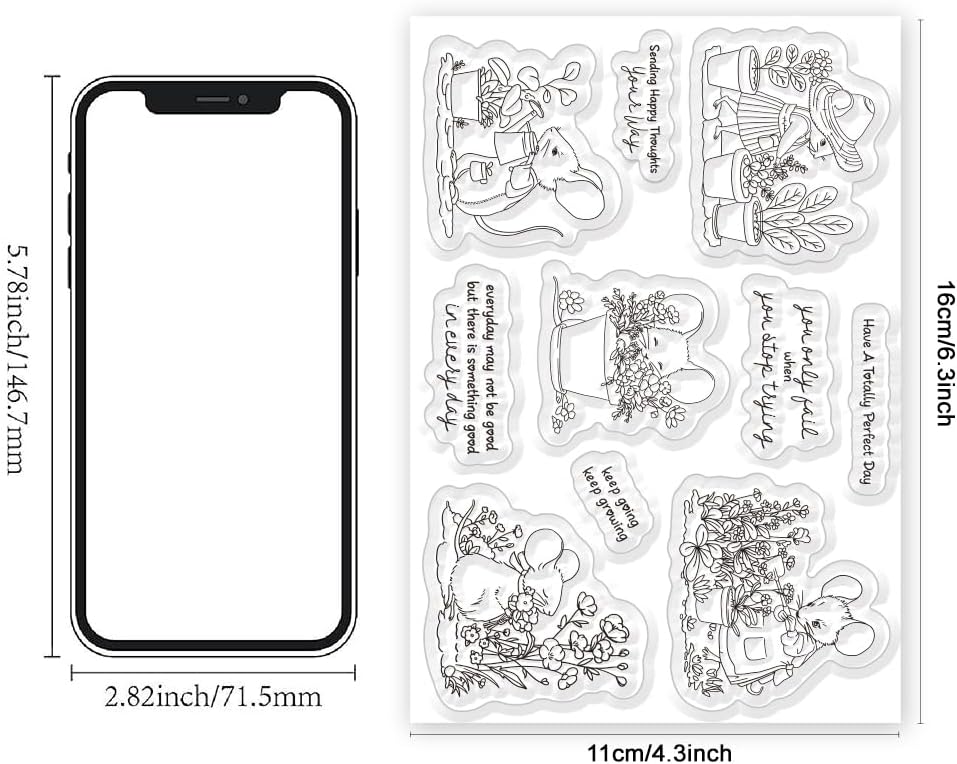 Cute Mouse Garden Planting Flowers Animal Clear Stamps for Scrapbooking DIY Crafting Paper Crafting Card Making Garden Friends Cut Dies Set Happy