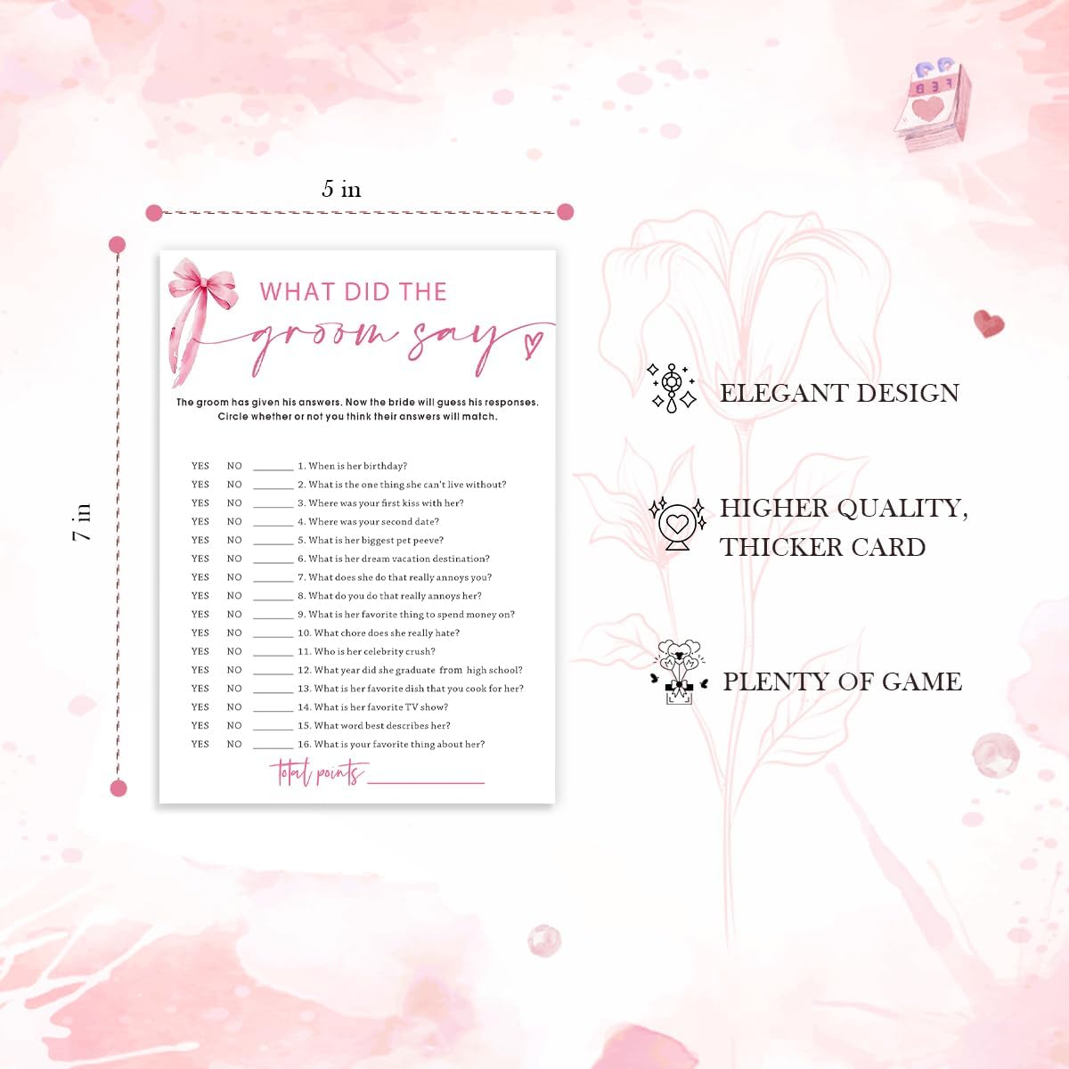 Wedding Shower Games Cards, What Did The Groom Say, Bridal Shower Games 25 Guests, Engagement Party Wedding Games for Guests, Pink Ribbon Bow Wedding Party Supplies - E12