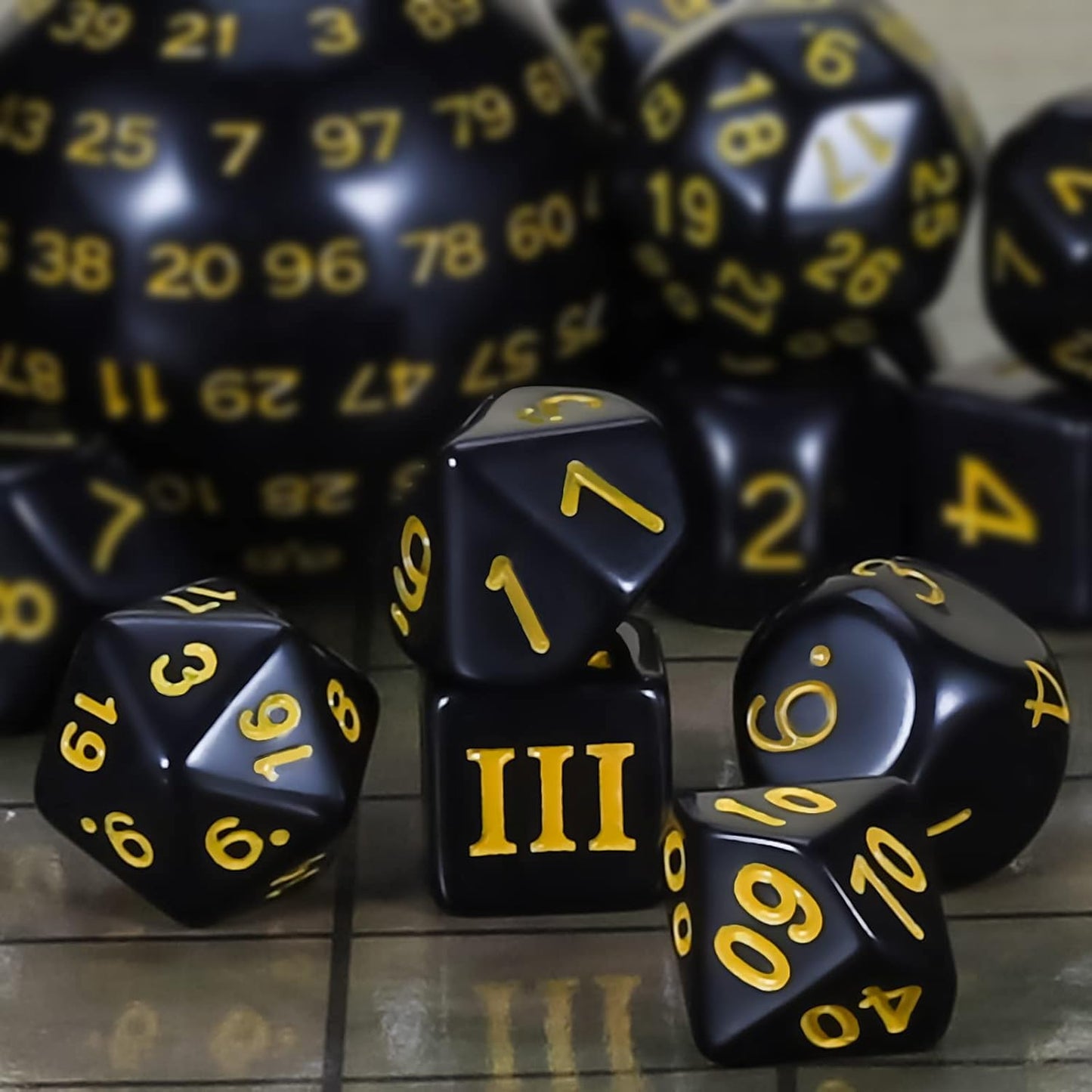 CiaraQ DND Polyhedral Dice Set (15pcs) D4-D100 Game Dice with Dice Bag for Dungeons and Dragons Role Playing Table Games (Black & Yellow)