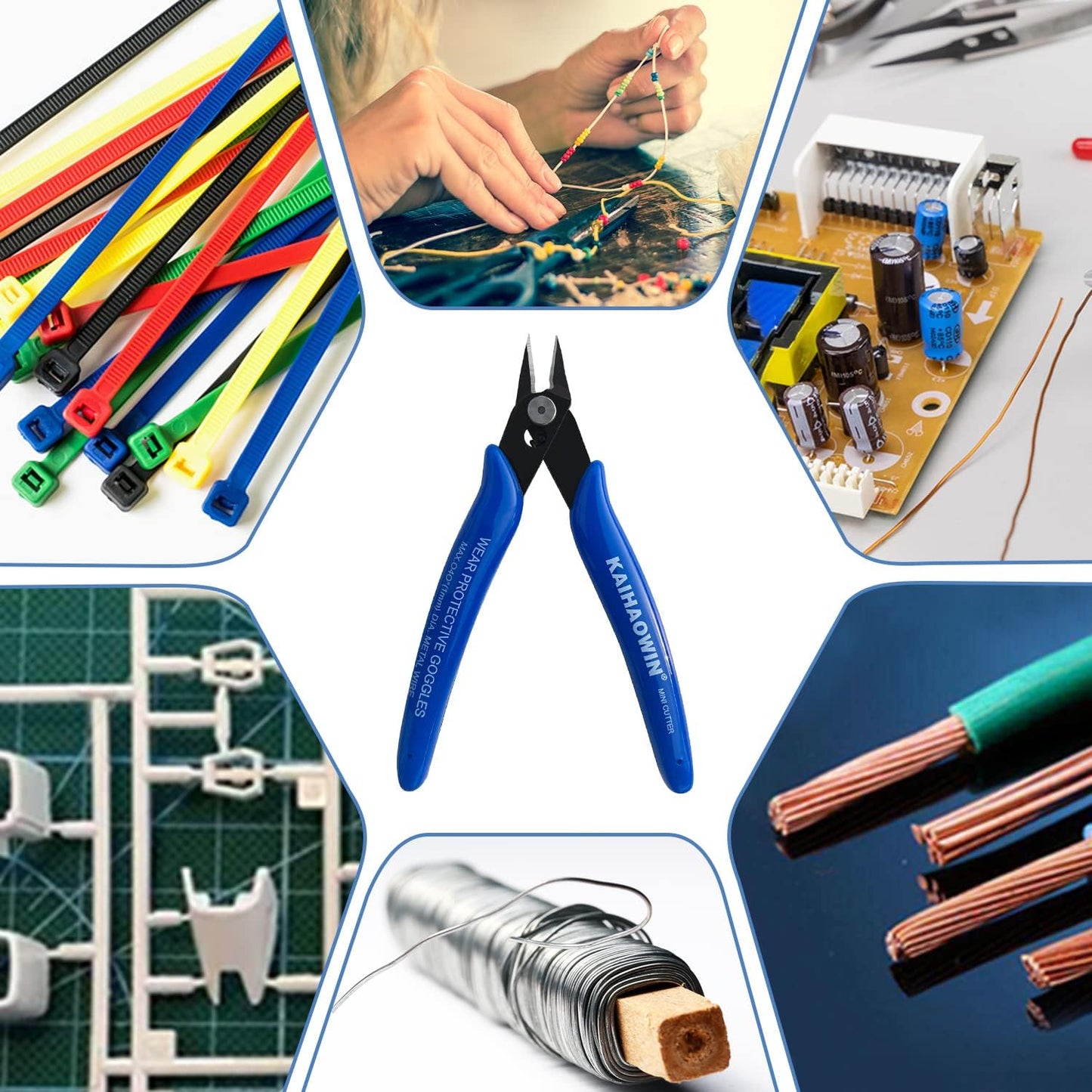 Small Wire Cutters 10 Pack- KAIHAOWIN 170 Wire Flush Cutters Wire Clippers Nippers Clean Cut Pliers Side Cutter Diagonal Cutting Pliers for Electronic Floral Heating Wire Model Sprue Soft Copper, Blue