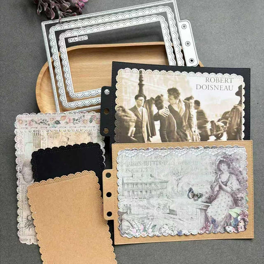 Rectangle Lace Loose-Leaf Cutting Dies, Backgrounds Frame Die Cuts Metal Stencils Scrapbooking Tools DIY Craft Carbon Steel Embossing Template for Paper Card Making Album Arts Crafts Supplies