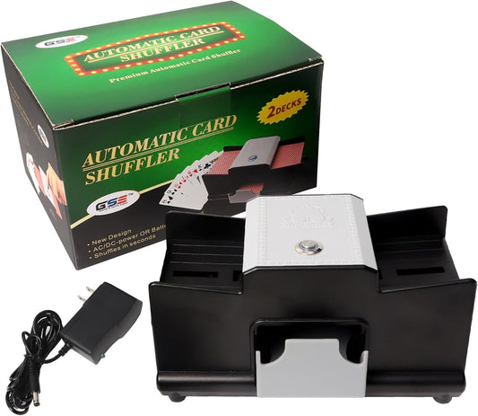 GSE Games & Sports Expert 2-Deck Casino Automatic Card Shuffler, AC/DC-Power & Battery-Operated Shuffler Machine for Playing Cards, Blackjack, Texas Hold 'em, Bridge, Poker, UNO