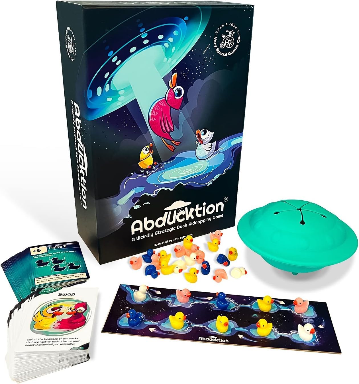 Abducktion - A weirdly Strategic Duck Kidnapping Game, 15-Minutes of Light Strategy of Ducks, a UFO, and Mind-Bending, Shape-Finding Logic!