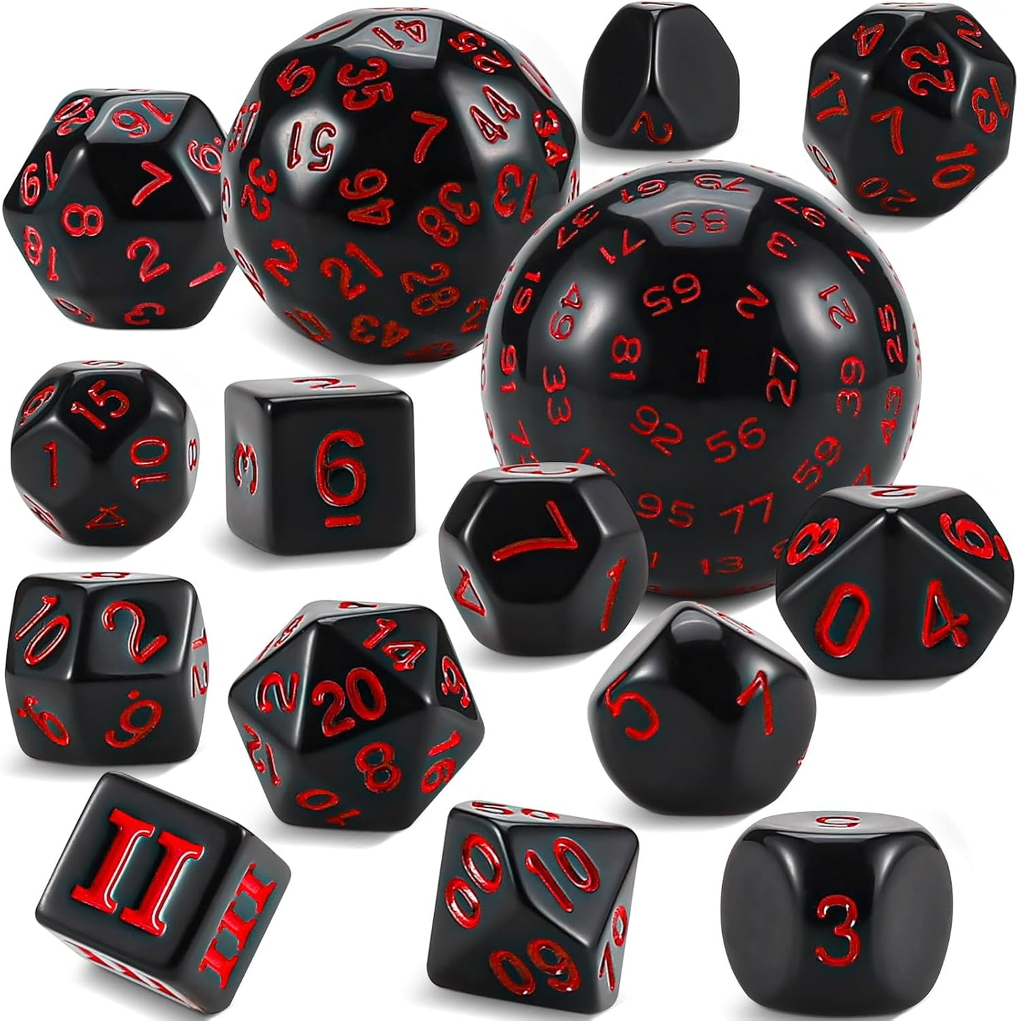 CiaraQ DND Polyhedral Dice Set (15pcs) D4-D100 Game Dice with Dice Bag for Dungeons and Dragons Role Playing Table Games (Black & Red)