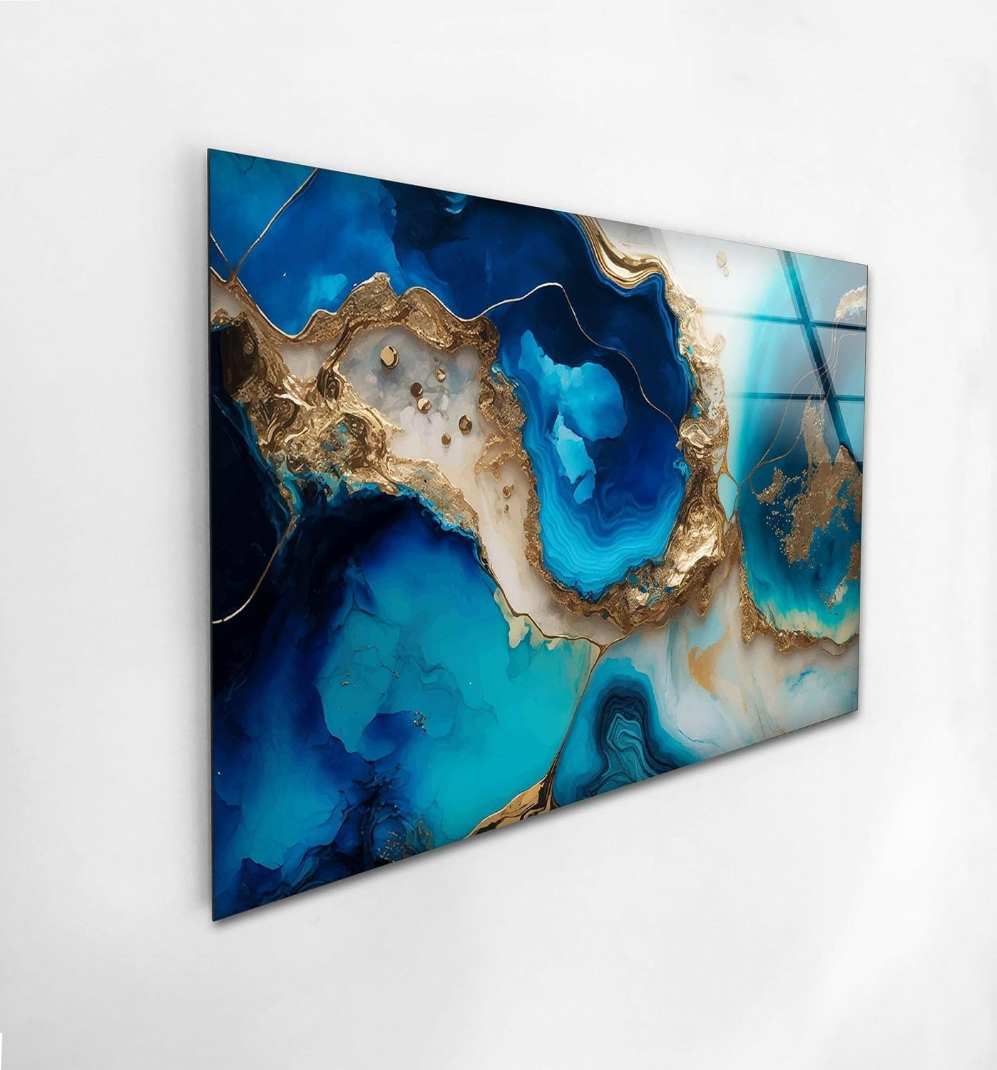 My Photostation.com 48Wx32H'' Blue Alcohol ink Glass Wall ArtTempered Glass Printing Wall Decor Large Wall Art Wall Hangings