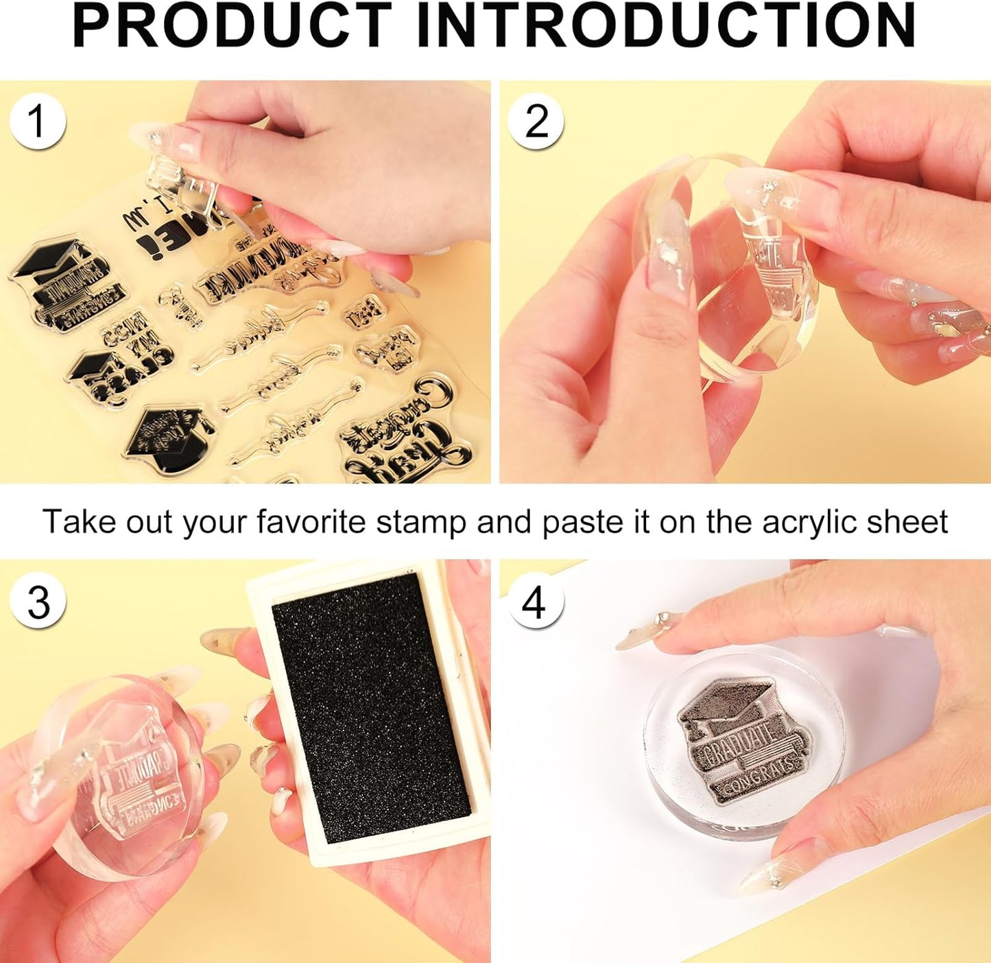 Whaline 4 Sheet Graduation Words Clear Stamps Congrats Grad Cap Silicone Transparent Stamps Border Stamp Cards for DIY Craft Card Making Scrapbooking Embossing Album Decor