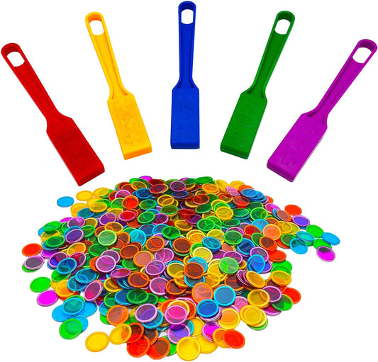 Magnetic Bingo Wand, 5-Pack & 500 Metal Chips, 5 Colors - Large Group Game, Family Night, Sensory Activity, Educational Science Tool