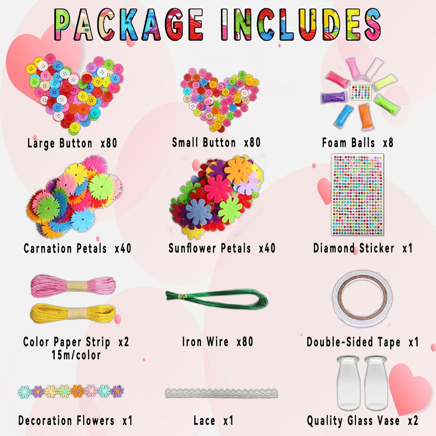 7july Crafts for Girls Ages 6-10 Make Your Own Flower Bouquet with Buttons and Felt Flowers, Vase Art and Craft for Children - DIY Activity Christmas Birthday Gift for Girls Age 6 7 8 9 10 Year Old