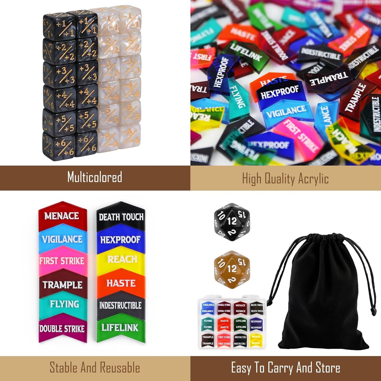 122PCS MTG Abilities Keyword Tokens Dice Counters Set for Magic The Gatering, MTG Buff Tokens Life Counters Dice, Compatible with TCG Card Gaming Accessories CCG Creature Stats