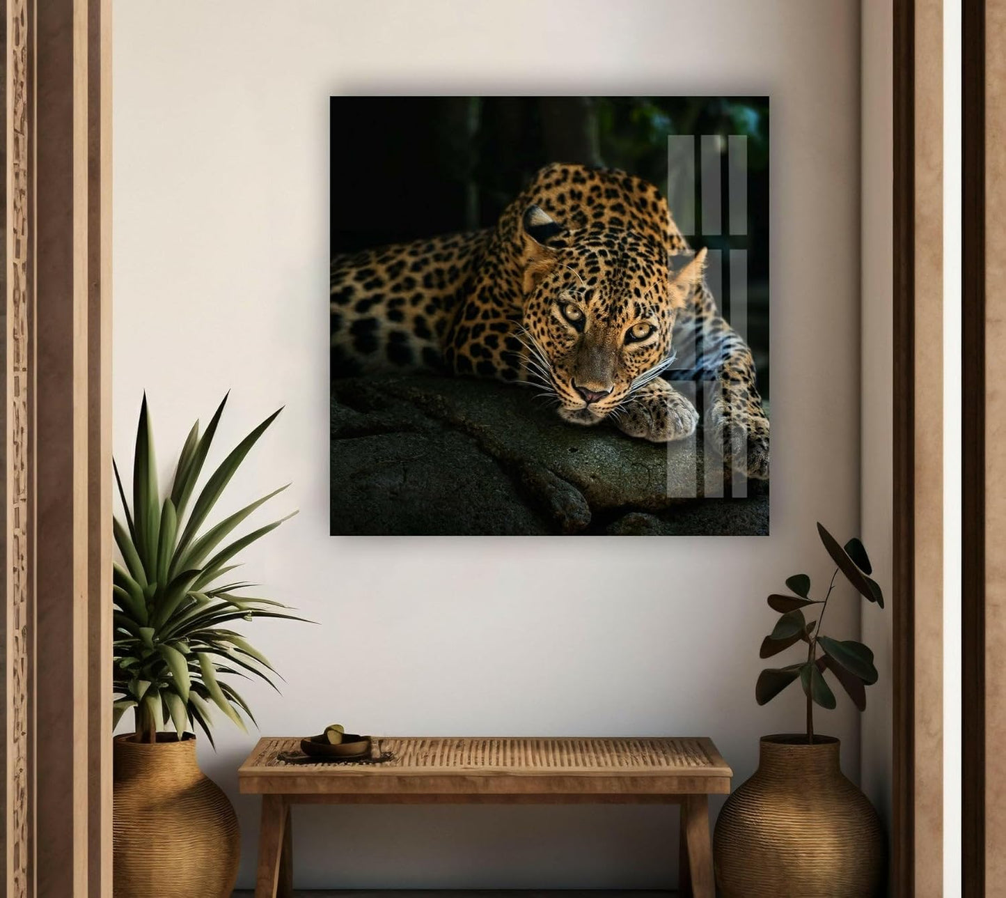 My Photostation.com 60WX40H'' Fierce Leopard Glass Wall ArtTempered Glass Printing Wall Decor Large Wall Art Wall Hangings