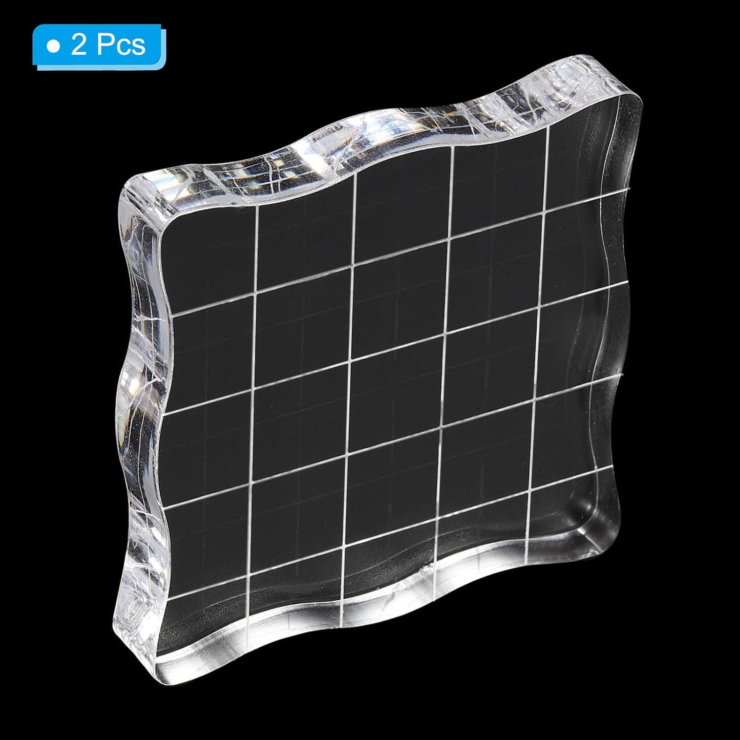 PATIKIL 2" x 2" Acrylic Stamp Block, 2 Pack Clear Stamping Block with Grid Lines Decorative Mounting Blocks Wave for Scrapbooking DIY Crafts Card Making