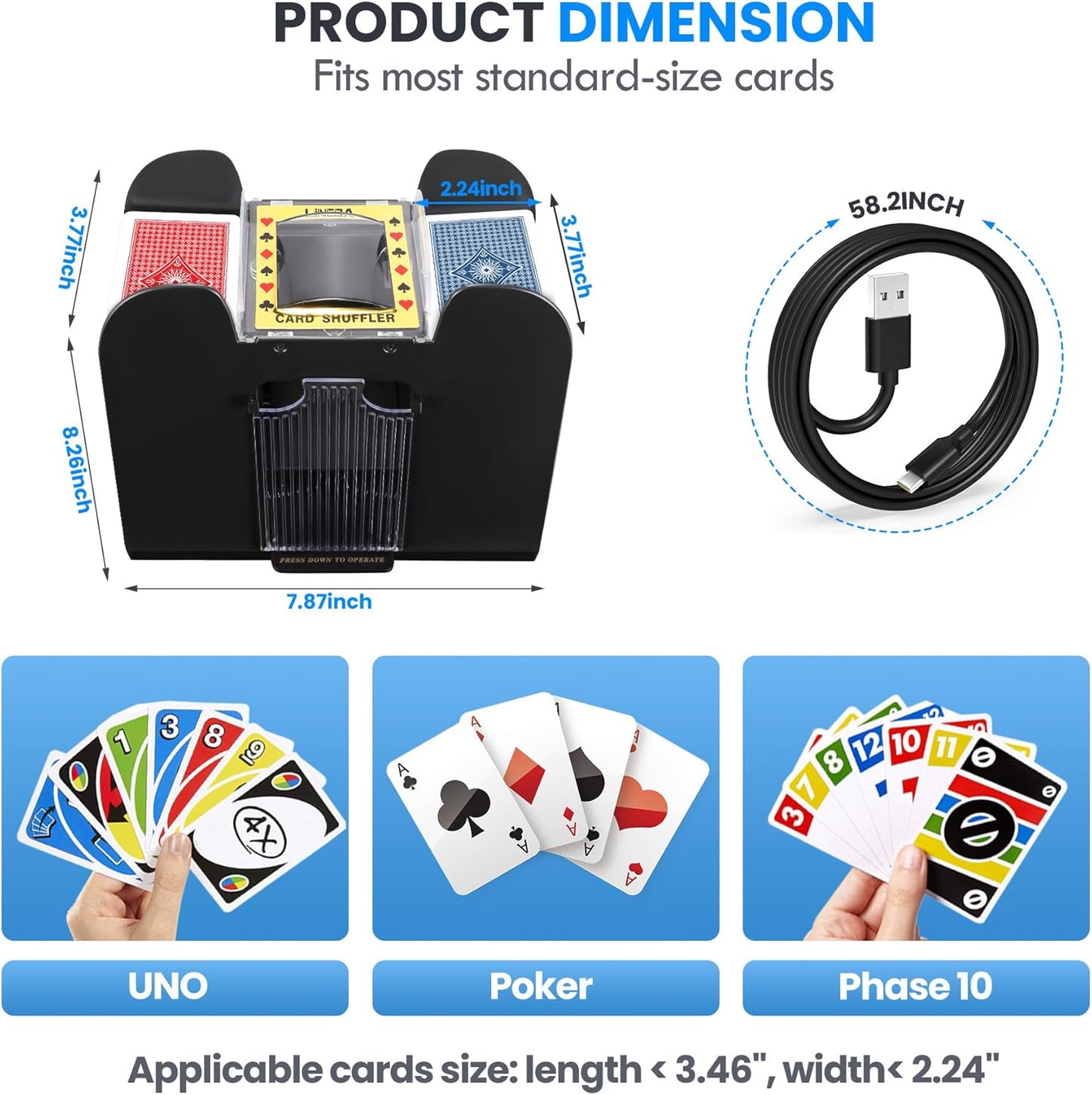 Automatic Card Shuffler 6 Deck Heavy Duty Electric Card Shuffler, USB/Battery-Operated Casino Playing Card Shuffler for Card Games