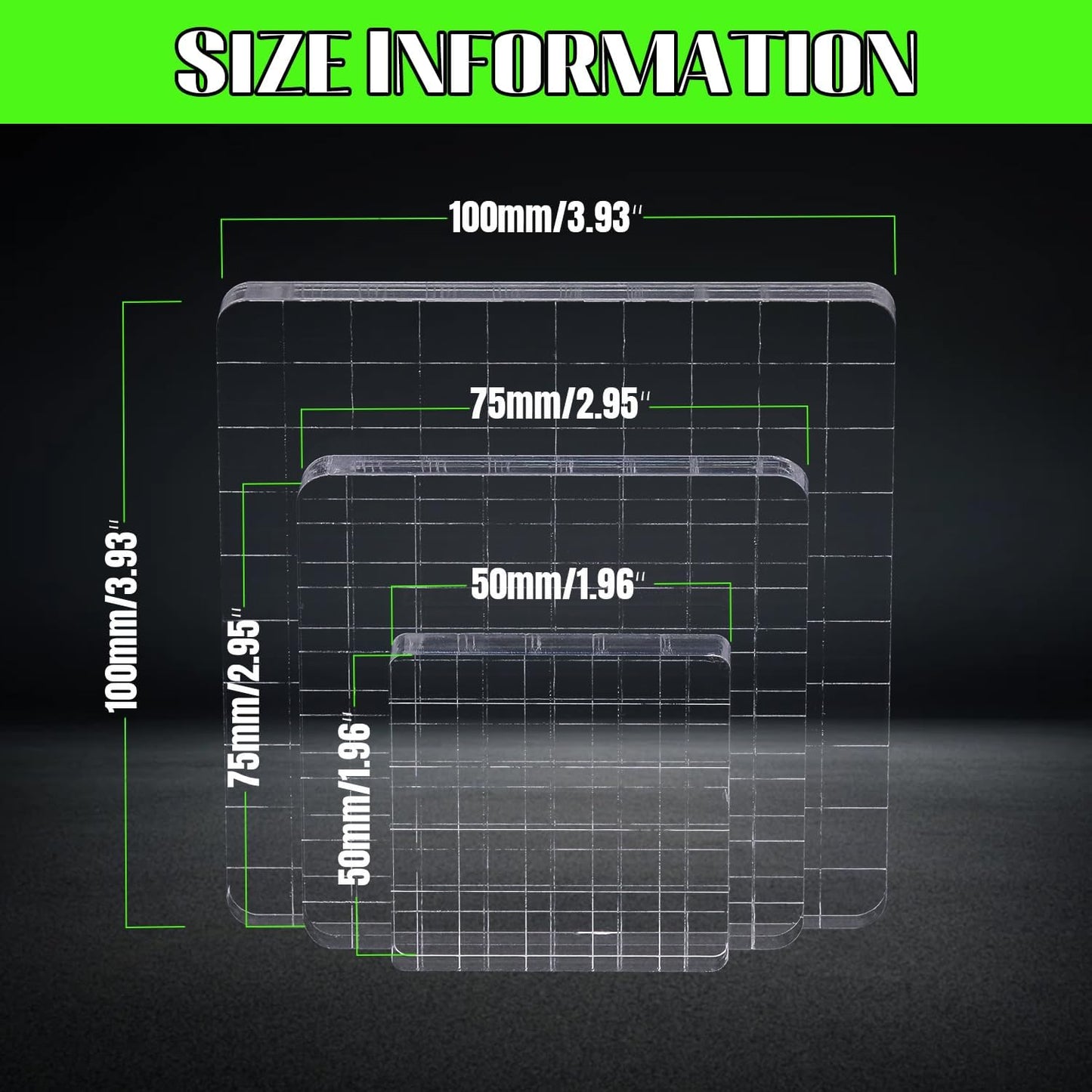 3Pcs Clear Stamp Blocks Set, Square Acrylic Blocks for Stamping With Grid Lines, Tools for Scrapbooking Crafts