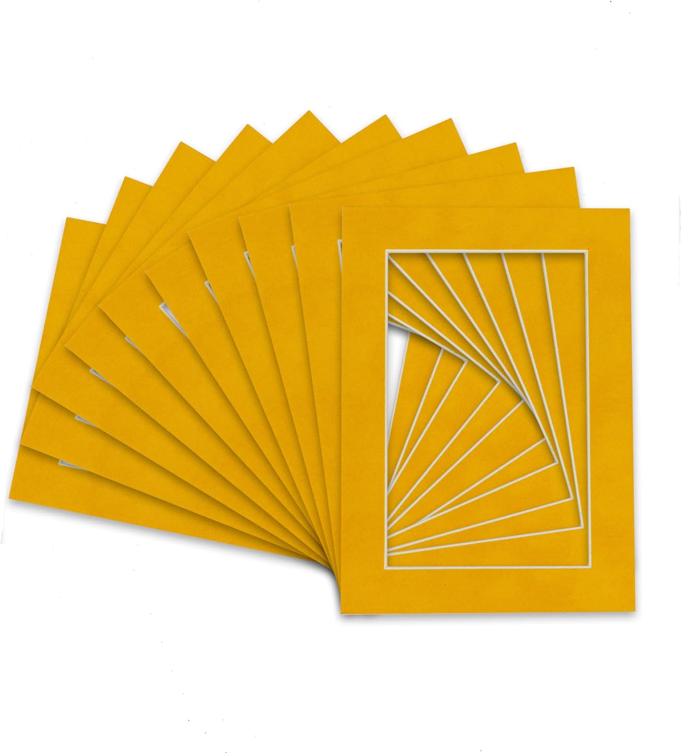 Pack of 25 Acid Free 8x10 Mats Bevel Cut for 5x8 Photos - Bright Yellow Precut Matboards With Backing Boards and Clear Photo Mat Bags For Pictures, Photos, Framing - 4-ply Thickness