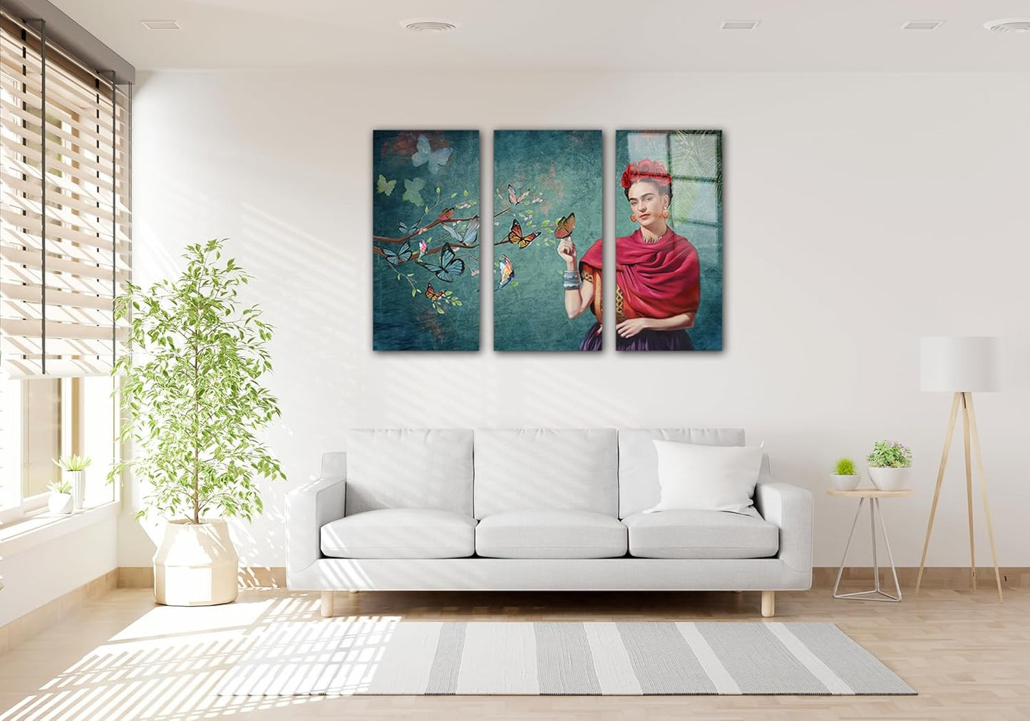 SpiritualHands Frida Kahlo Glasss Wall Art Print, Home Decor Glass Wall Art Artwork for Living Room, Pictures for Bedroom, Hanging Painting Tempered Glass Art