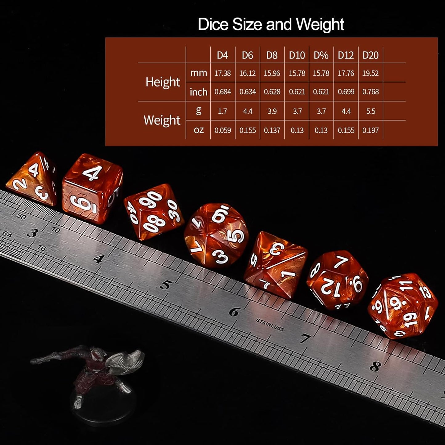 QMay Polyhedral Dice Set - 7 x 7 (49 Pieces) DND Dice with 7PCS Black Drawstring Bags Great for Dungeons and Dragons, RPG, MTG,Role Playing Table Games D4 D6 D8 D10 D% D12 D20