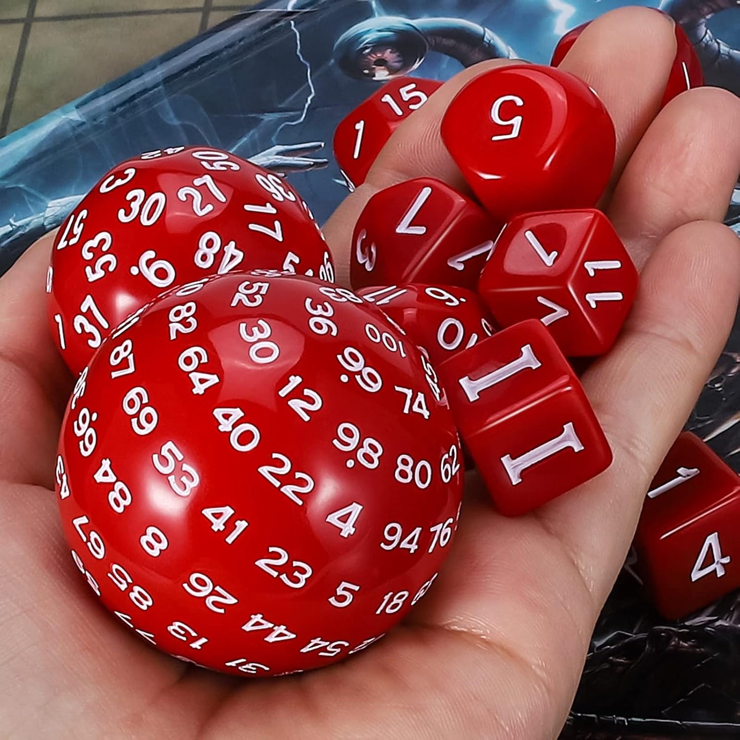 CiaraQ DND Polyhedral Dice Set (15pcs) D4-D100 Game Dice with Dice Bag for Dungeons and Dragons Role Playing Table Games (Red & White)