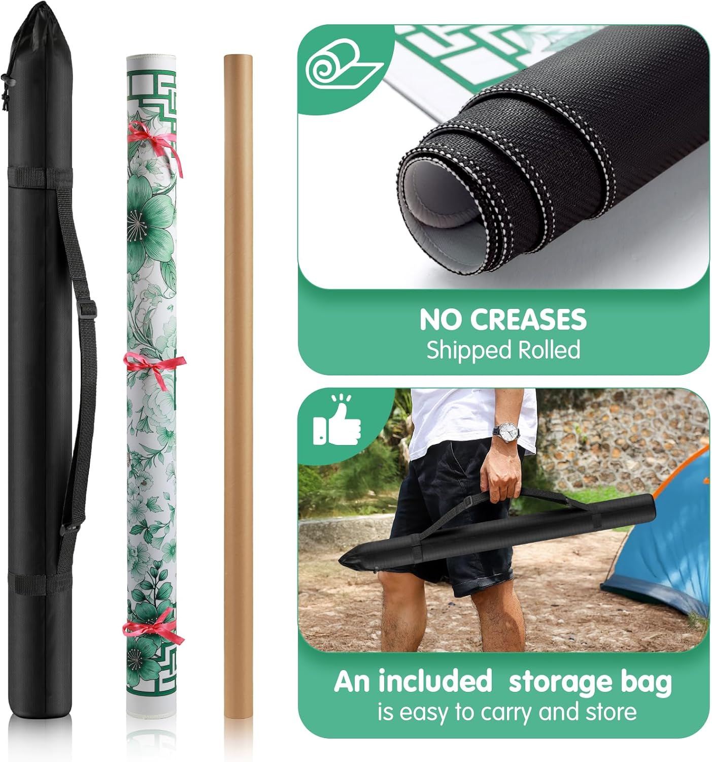 Mahjong Mat for Table 33x33 Inch, No-Crease,Anti-Slip,Noise-Reducing American Mahjong Mat, Mahjong Table Mat with Carry Bag, Neoprene Mahjong Mat for Poker, Card, Board (Green)