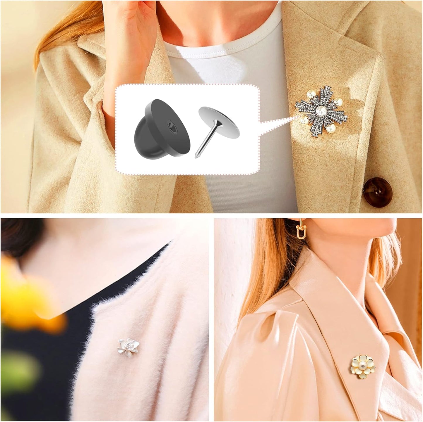 JANYUN 120 Pairs Rubber Blank Pin Backs Butterfly Clutch Backings Holder Tie Tacks Keepers Replacement with 9mm Length 10mm Width Lapel Enamel Pins for Craft Making