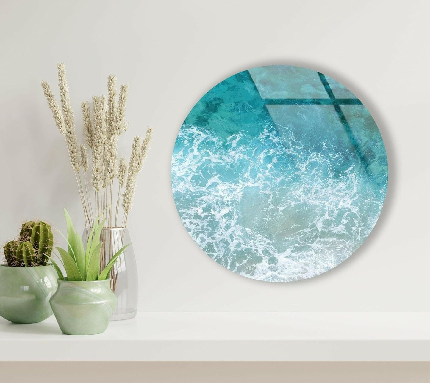 My Photostation.com 10''(25cm) Diameter Sea Waves Round Glass Wall Art Tempered Glass Printing Wall Decor Large Wall Art Wall Hangings