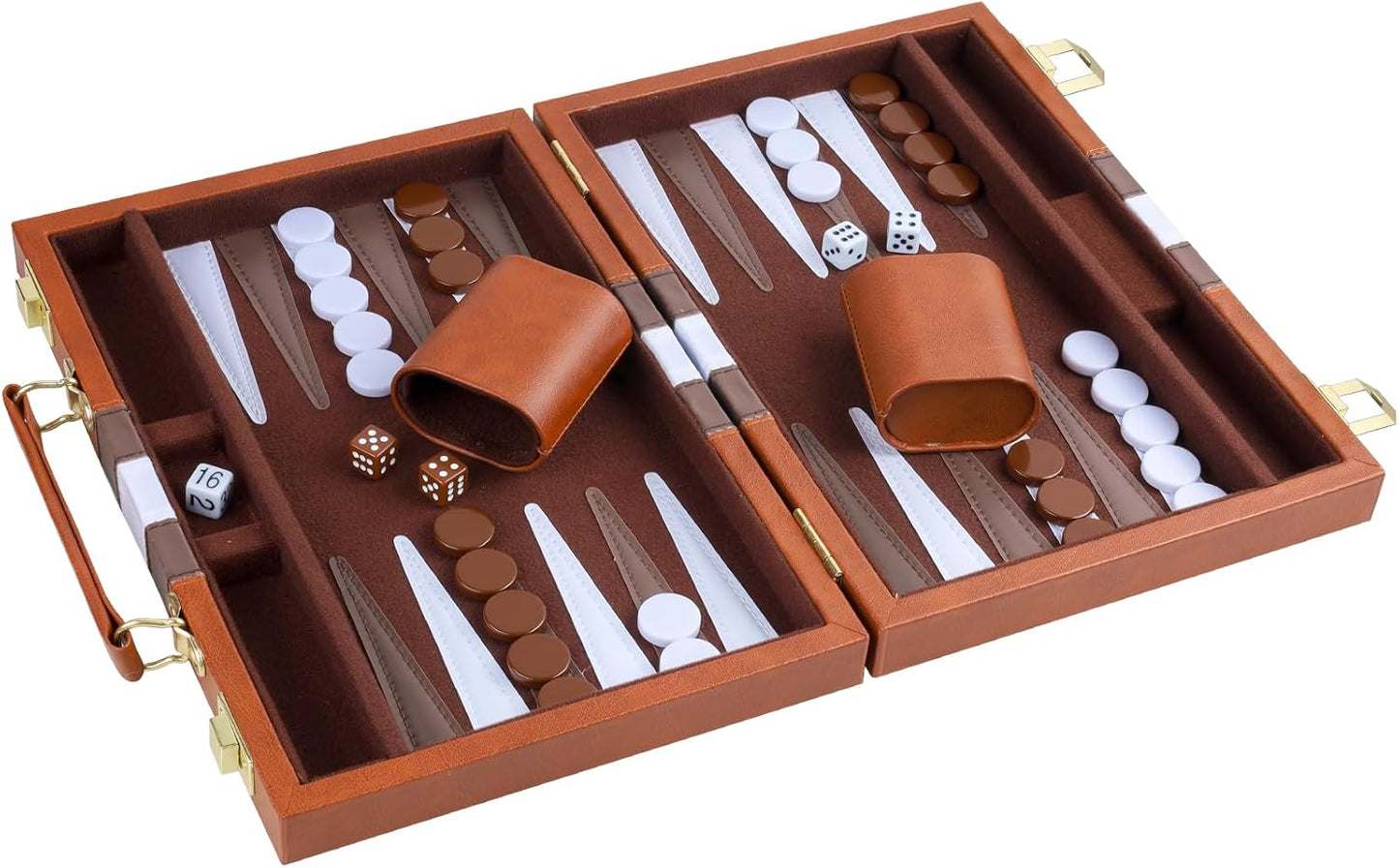 Backgammon Set 2 Players Classic Backgammon Sets for Adults Board Game with PU Leather Case Portable and Travel Backgammon Set (Brown, 15inch)