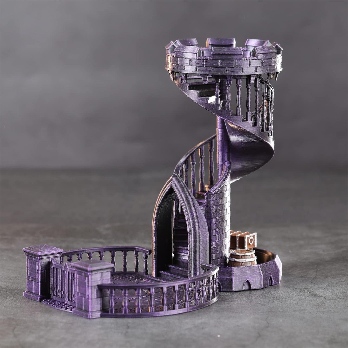 AUSPDICE Dice Tower Castle Retro DND Dice Rolling Tower and Tray for Dungeons and Dragons RPG Tabletop Games (Metallic Purple Color)