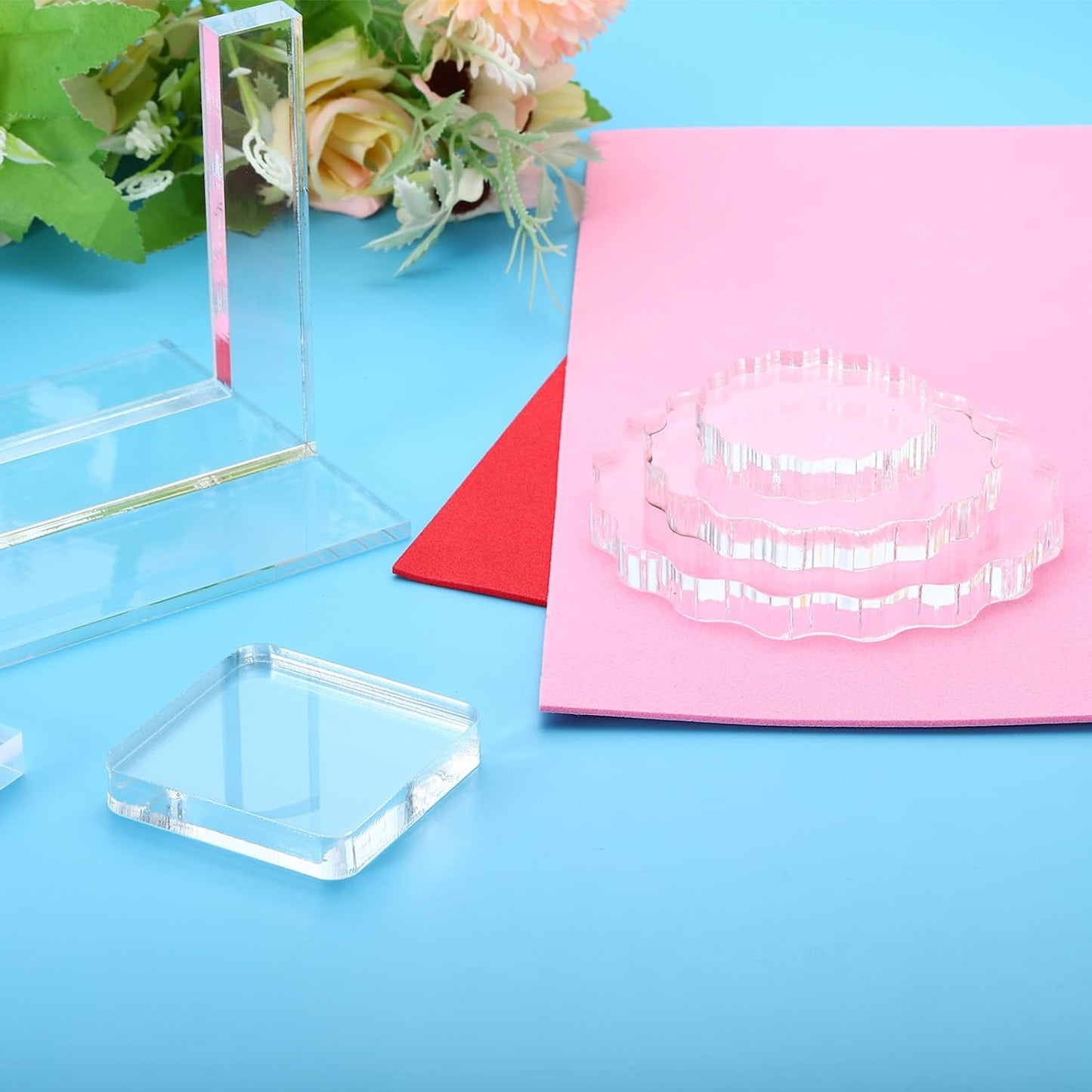 PATIKIL Acrylic Stamp Block, 1 Pack Clear Stamping Block with Grid Line Decorative Mounting Blocks Set Rectangle for Scrapbooking DIY Crafts Card Making