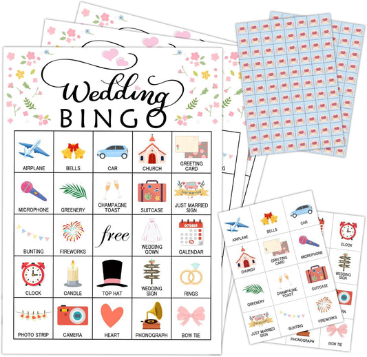Wedding Party Bingo Game Cards(24 Players), Bridal Shower Bingo Card for Family Friend Adult, Large Group Holiday Engagement Party Activity Favor Decoration Supplies -001