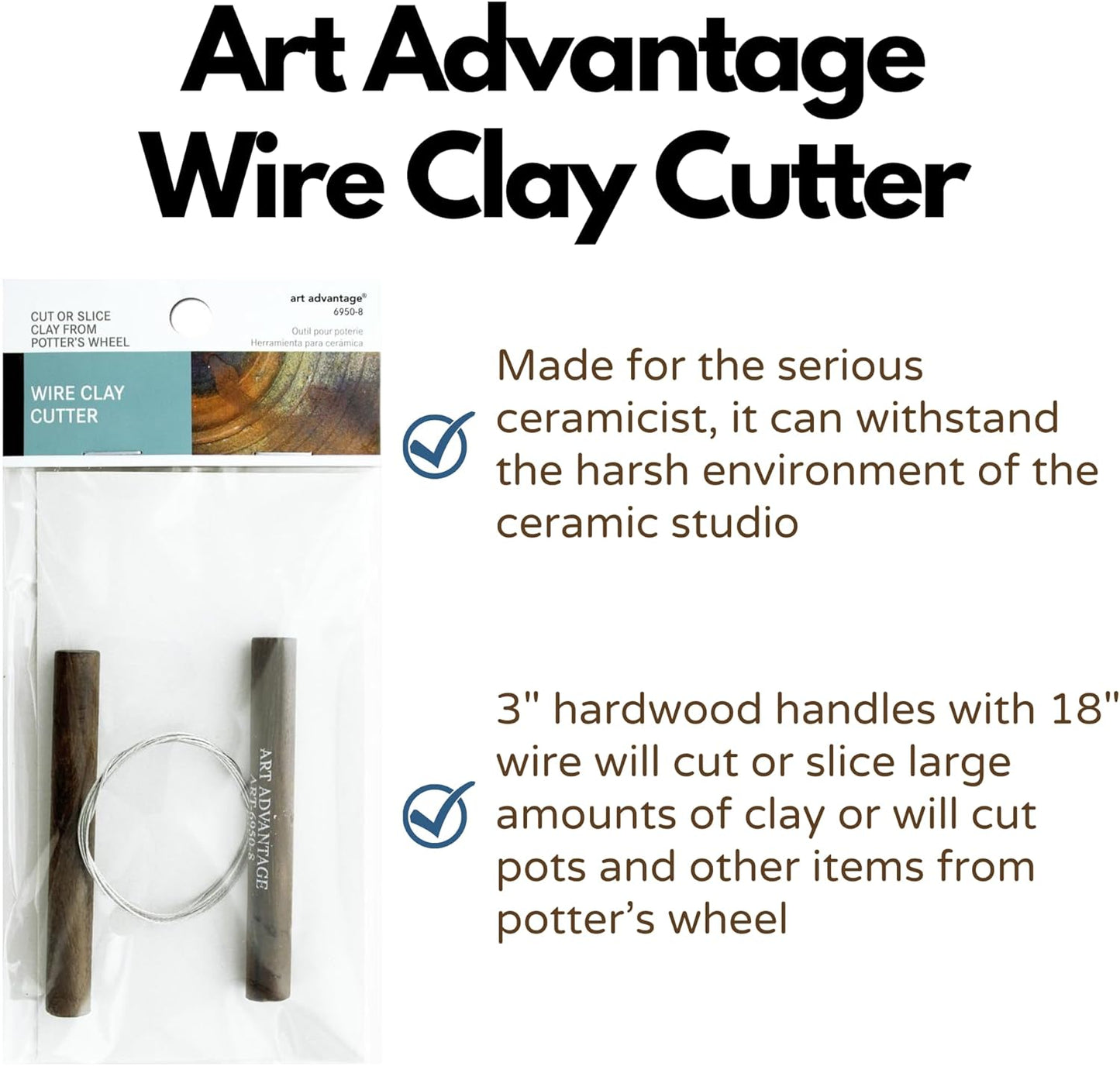 Art Advantage Wire Clay Cutter - Durable Pottery Wire Tool for Clay Cutting, Sculpting, Pottery Craft, Ceramic Arts, Modeling, and DIY Clay Projects