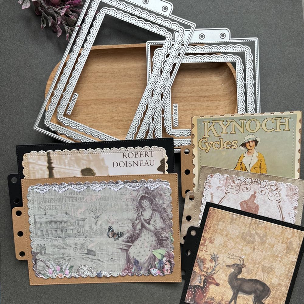 Rectangle Lace Loose-Leaf Cutting Dies, Backgrounds Frame Die Cuts Metal Stencils Scrapbooking Tools DIY Craft Carbon Steel Embossing Template for Paper Card Making Album Arts Crafts Supplies