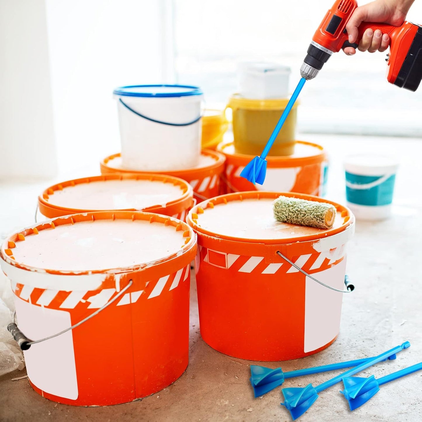 12 Pieces Paint Mixer Drill Attachment,Helix Paint Mixer Resin Drill Mixer Paint Stirrers Drill Attachment for 1 Gallon of Paint Epoxy Resin Silicone Jewelry Casting Molds (Blue)